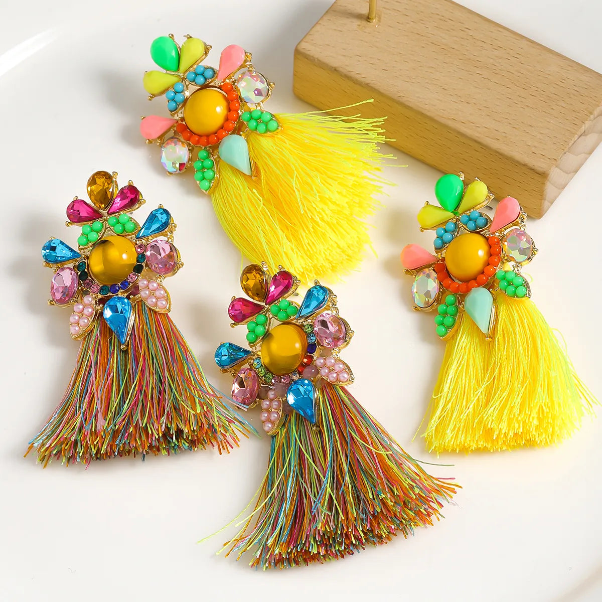 1 Pair Simple Style Tassel Plating Alloy Rhinestones K Gold Plated Drop Earrings