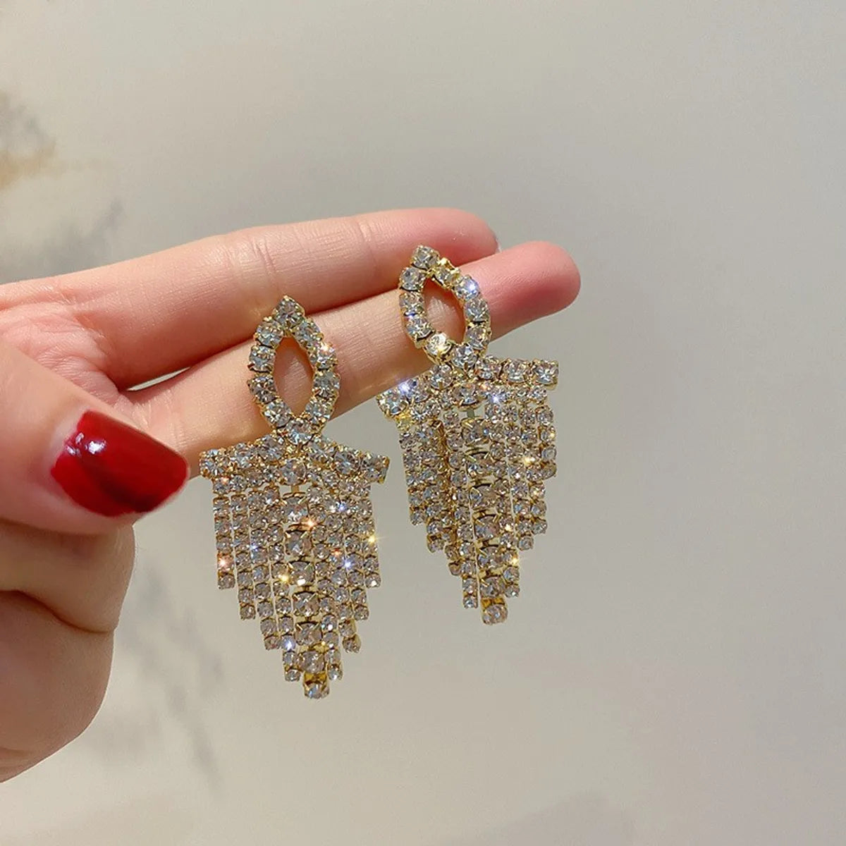 1 Pair Simple Style Tassel Plating Inlay Copper Artificial Rhinestones 14k Gold Plated Drop Earrings