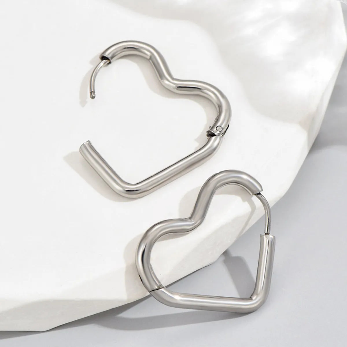 1 Pair Simple Style Triangle Circle Heart Shape Stainless Steel Hoop Earrings