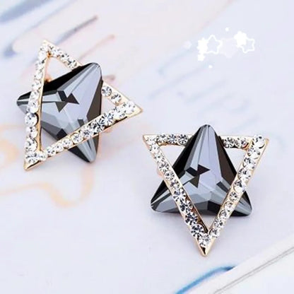 1 Pair Simple Style Triangle Hexagram Plating Inlay Stainless Steel Alloy Artificial Gemstones 18k Gold Plated Ear Studs