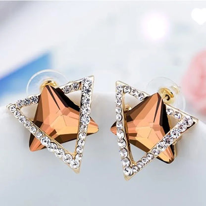 1 Pair Simple Style Triangle Hexagram Plating Inlay Stainless Steel Alloy Artificial Gemstones 18k Gold Plated Ear Studs