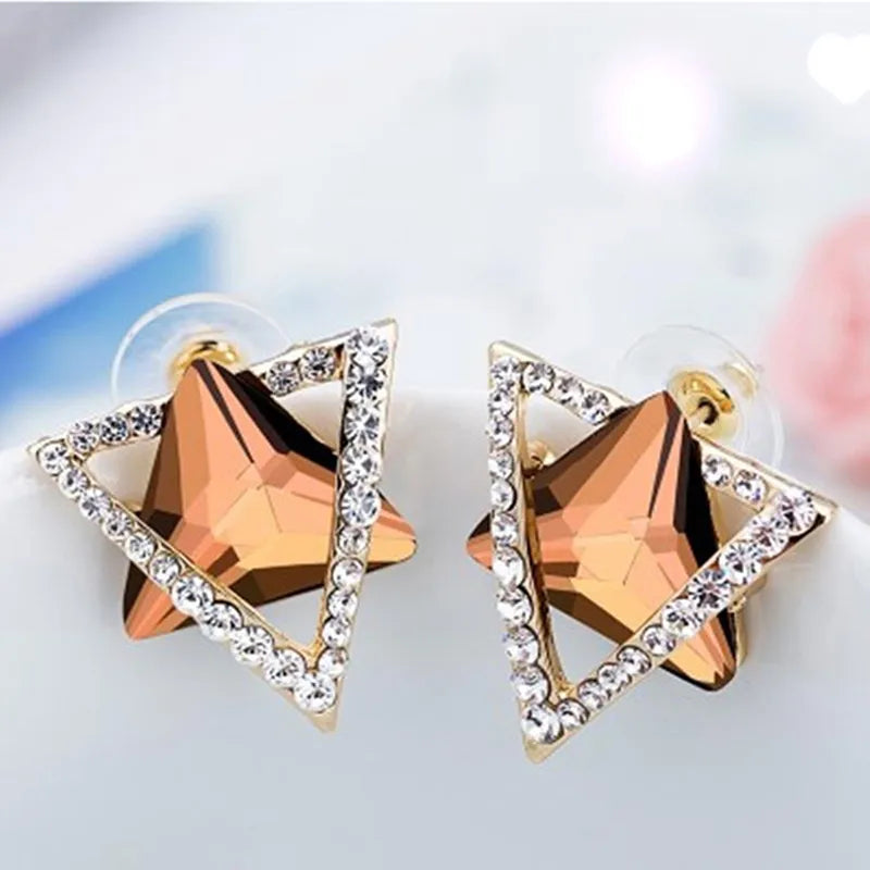 1 Pair Simple Style Triangle Hexagram Plating Inlay Stainless Steel Alloy Artificial Gemstones 18k Gold Plated Ear Studs