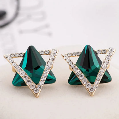 1 Pair Simple Style Triangle Hexagram Plating Inlay Stainless Steel Alloy Artificial Gemstones 18k Gold Plated Ear Studs