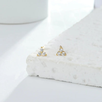 1 Pair Simple Style Triangle Plating Inlay Sterling Silver Zircon White Gold Plated Gold Plated Ear Studs