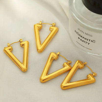 1 Pair Simple Style Triangle Plating Titanium Steel Earrings