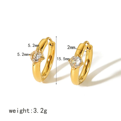 1 Pair Simple Style Triangle Quadrilateral Circle Polishing Plating Inlay Stainless Steel Zircon 18k Gold Plated Earrings