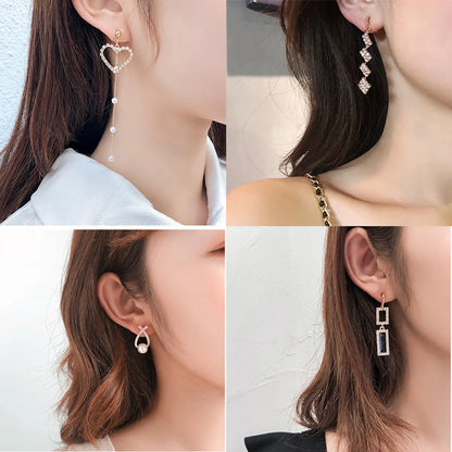 1 Pair Simple Style Triangle Square Flower Metal Plating Inlay Rhinestones Pearl Women's Earrings