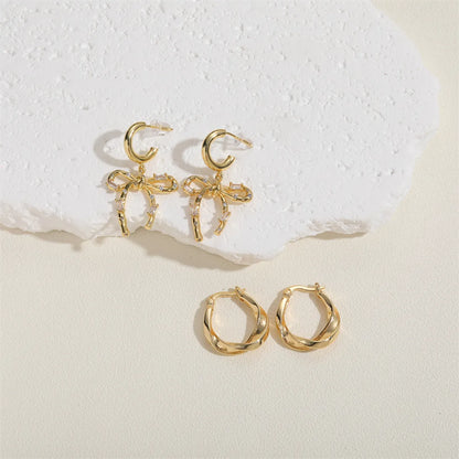 1 Pair Simple Style Twist Plating Copper 14k Gold Plated Hoop Earrings Drop Earrings