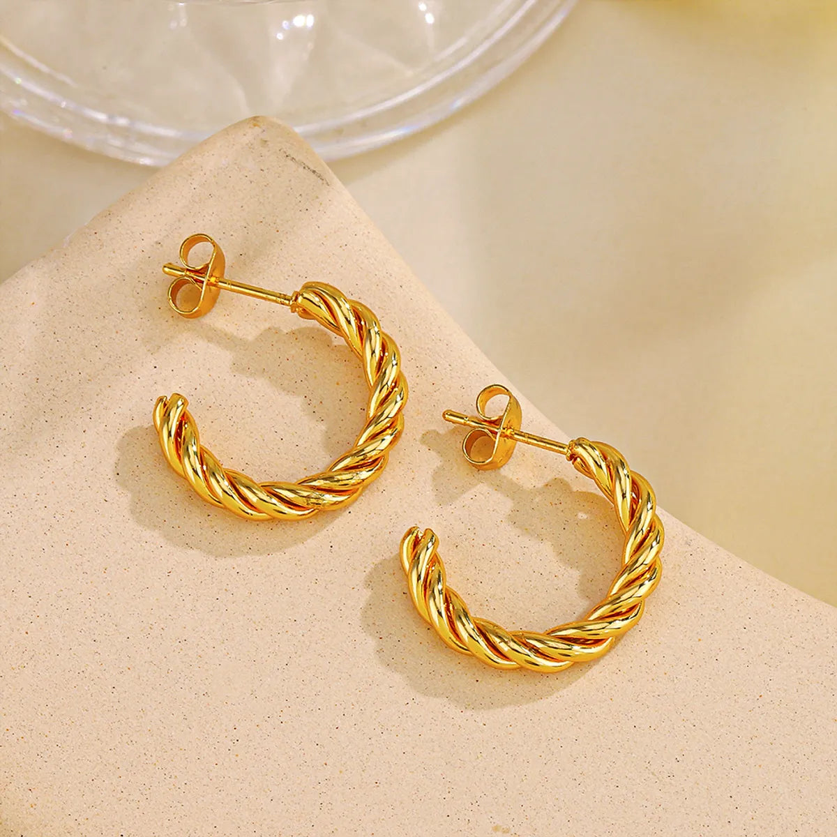 1 Pair Simple Style Twist Plating Stainless Steel 18k Gold Plated Ear Studs