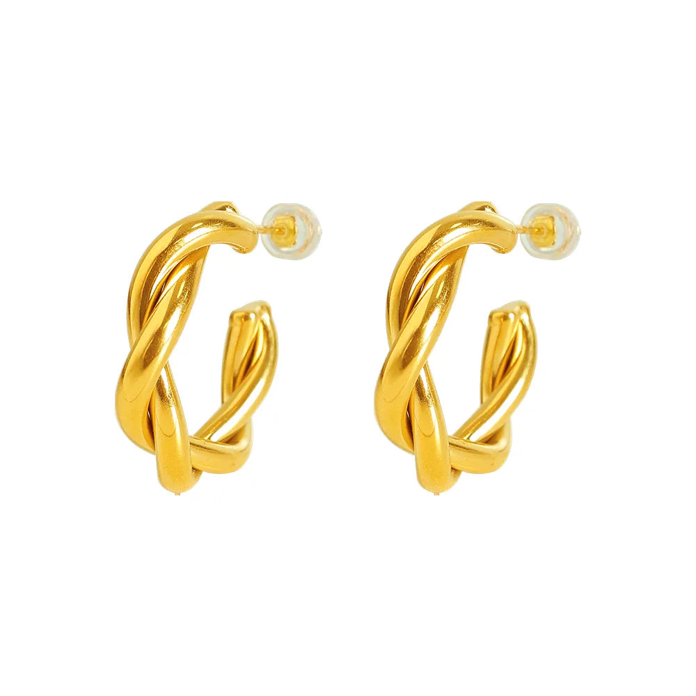 1 Pair Simple Style Twist Plating 304 Stainless Steel 18K Gold Plated Ear Studs