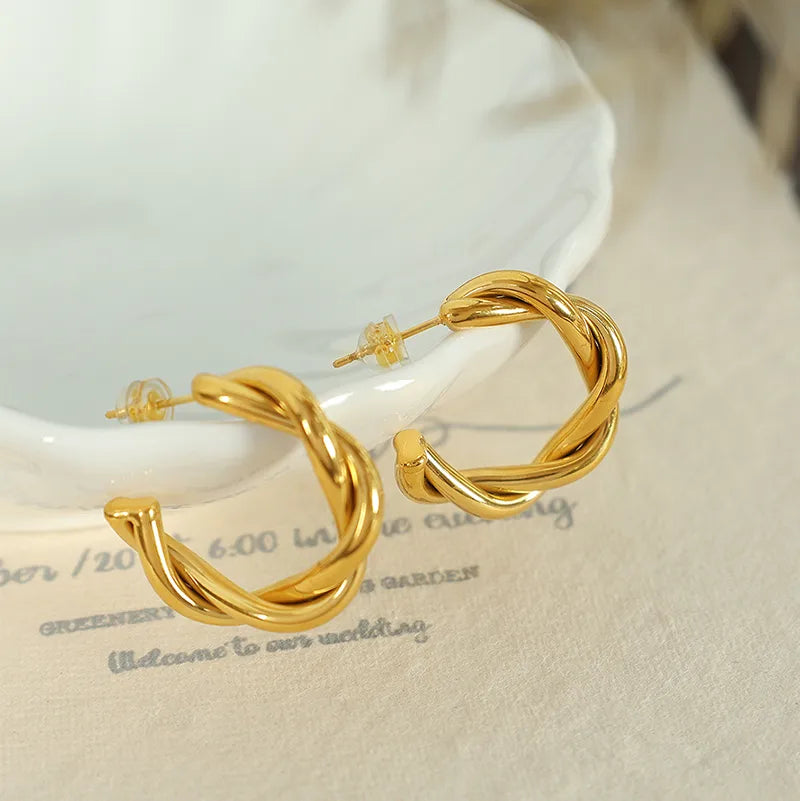 1 Pair Simple Style Twist Plating 304 Stainless Steel 18K Gold Plated Ear Studs