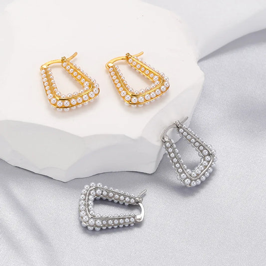 1 Pair Simple Style U Shape Brass Plating Inlay Artificial Pearls 18k Gold Plated Earrings