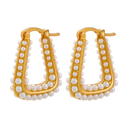 1 Pair Simple Style U Shape Brass Plating Inlay Artificial Pearls 18k Gold Plated Earrings