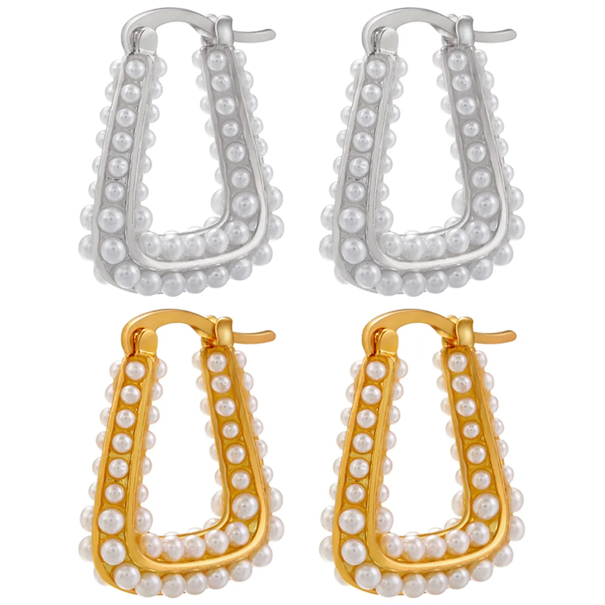 1 Pair Simple Style U Shape Brass Plating Inlay Artificial Pearls 18k Gold Plated Earrings