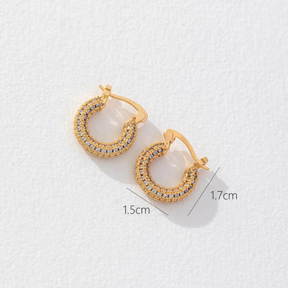 1 Pair Simple Style U Shape Plating Copper Zircon 18K Gold Plated Earrings