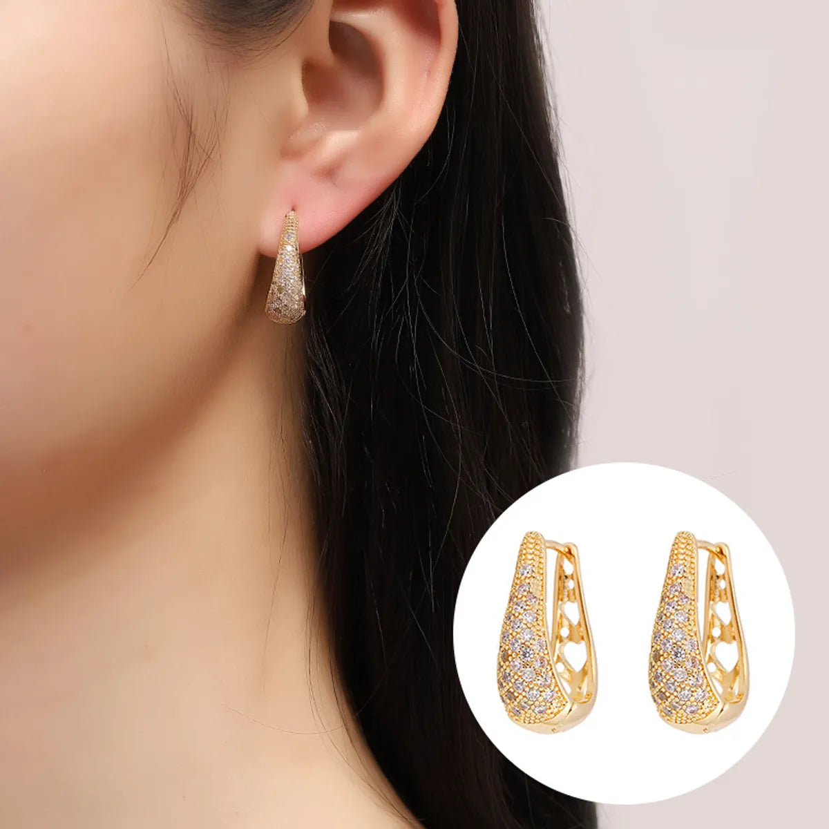 1 Pair Simple Style U Shape Plating Inlay Copper Zircon Earrings