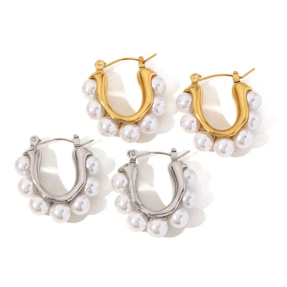 1 Pair Simple Style U Shape Plating Inlay Stainless Steel Artificial Pearls 14k Gold Plated Ear Studs