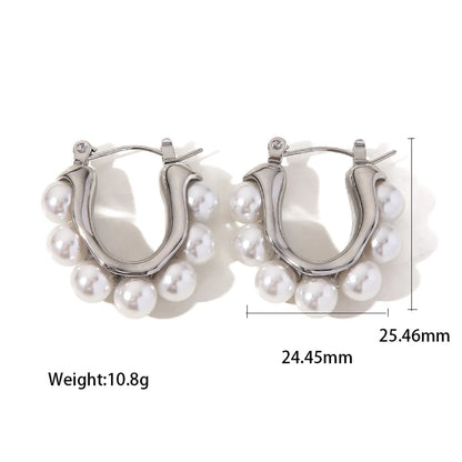 1 Pair Simple Style U Shape Plating Inlay Stainless Steel Artificial Pearls 14k Gold Plated Ear Studs