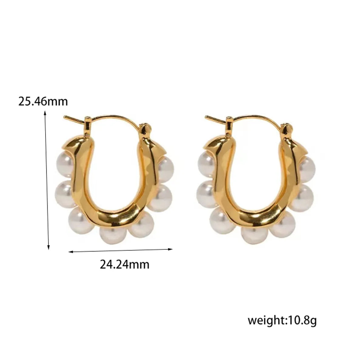 1 Pair Simple Style U Shape Plating Inlay Stainless Steel Artificial Pearls 14k Gold Plated Ear Studs