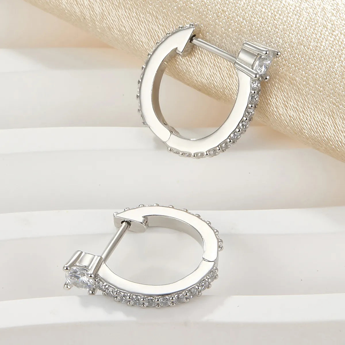 1 Pair Simple Style U Shape Plating Inlay Sterling Silver Zircon 18k Gold Plated White Gold Plated Earrings