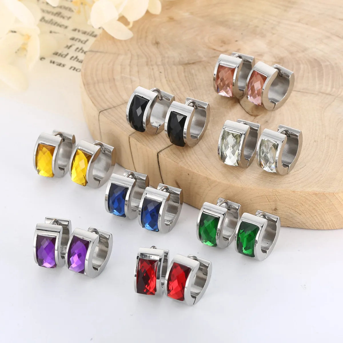 1 Pair Simple Style U Shape Plating Inlay Titanium Steel Glass Earrings