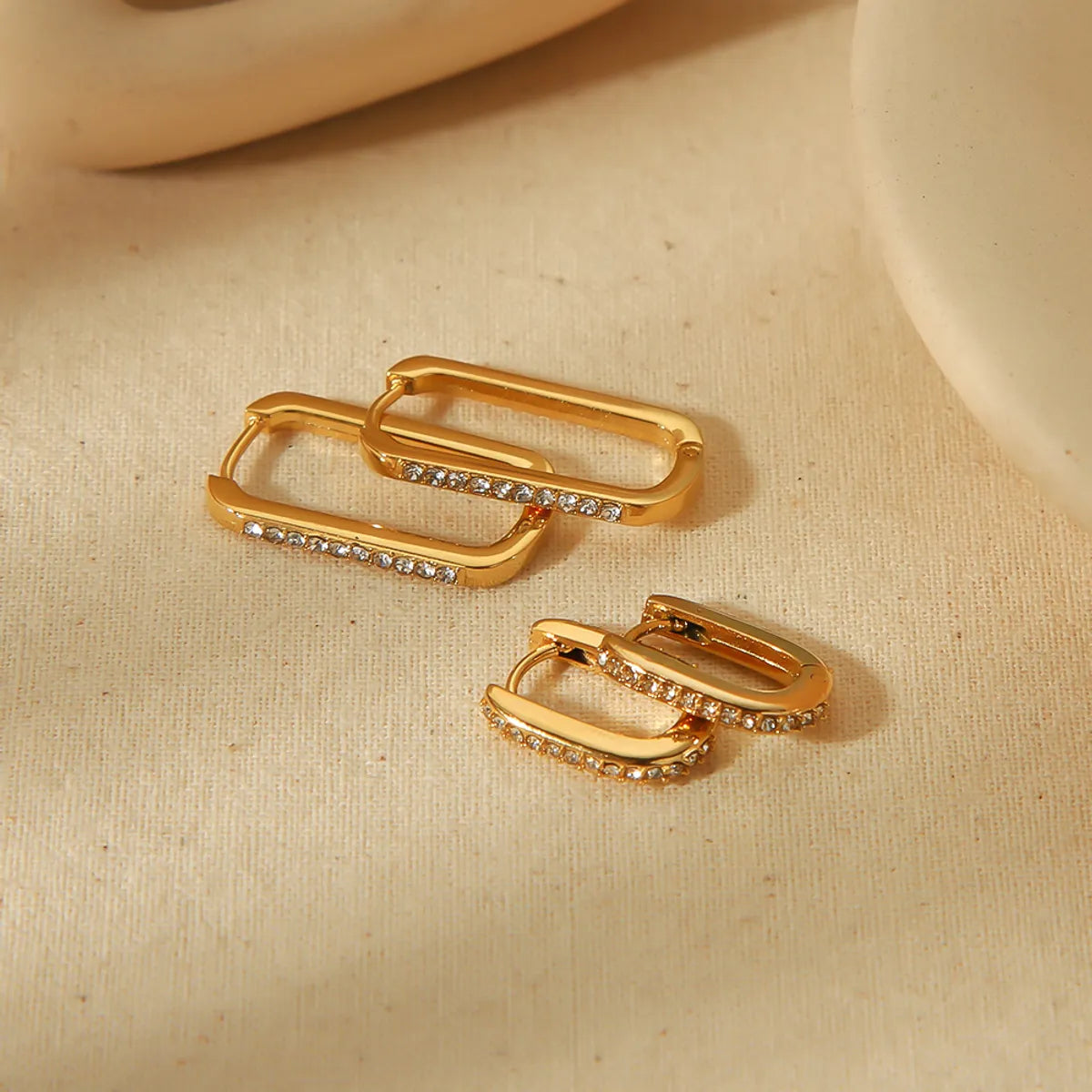 1 Pair Simple Style U Shape Polishing Plating Inlay Stainless Steel Zircon 18k Gold Plated Earrings