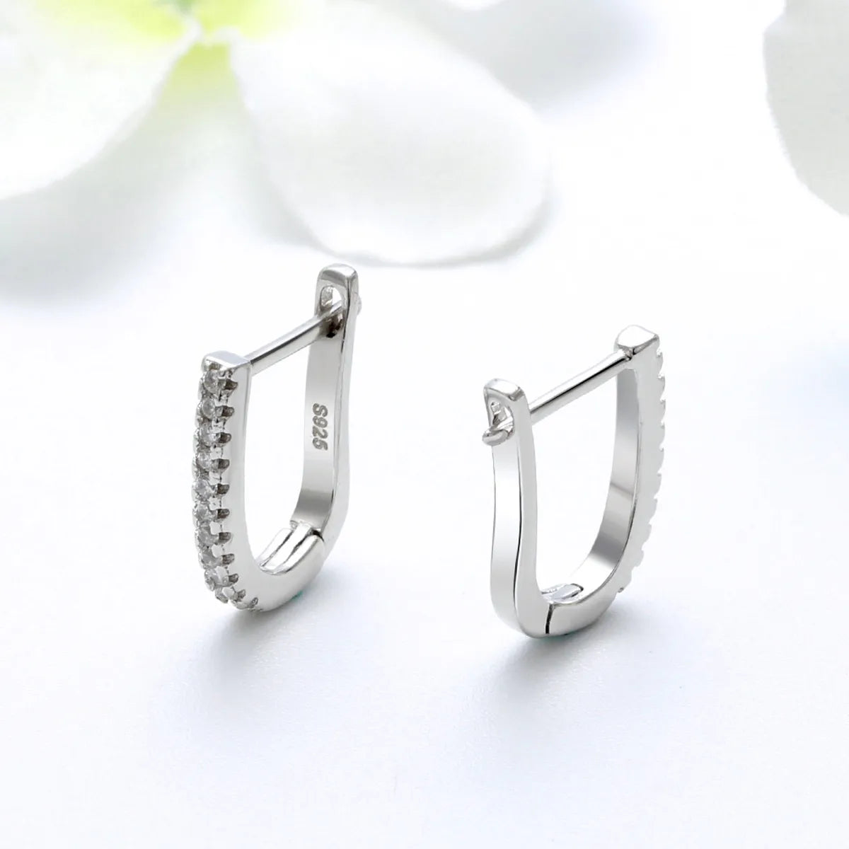 1 Pair Simple Style U Shape Polishing Plating Inlay Sterling Silver Zircon Rose Gold Plated White Gold Plated Earrings