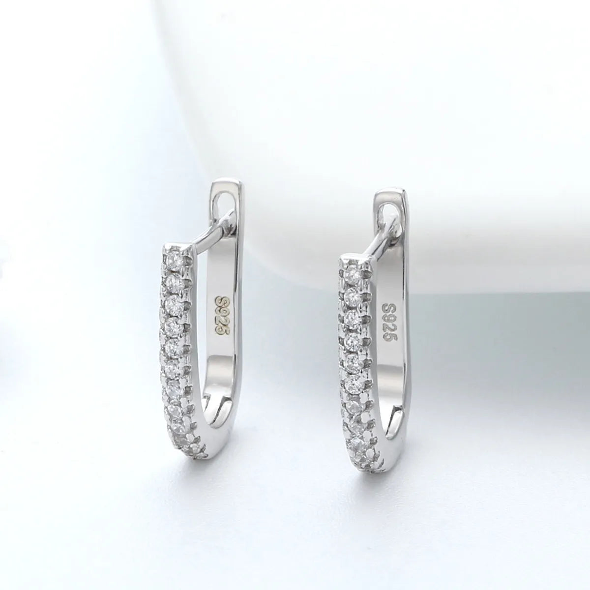 1 Pair Simple Style U Shape Polishing Plating Inlay Sterling Silver Zircon Rose Gold Plated White Gold Plated Earrings