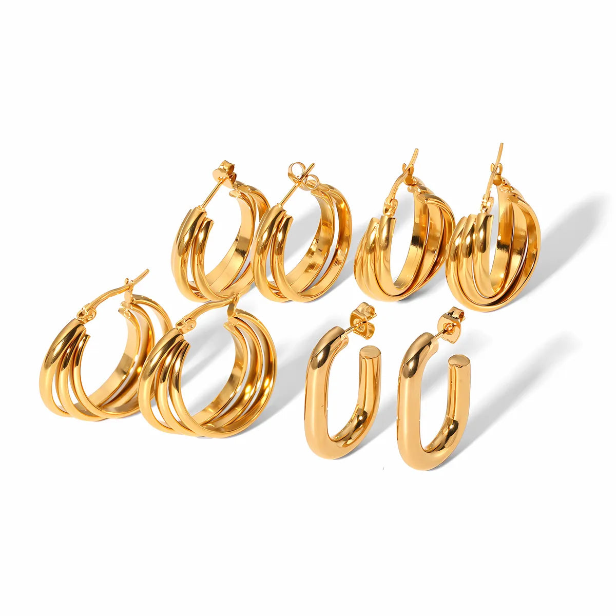 1 Pair Simple Style U Shape Round Solid Color Polishing Plating 304 Stainless Steel 18K Gold Plated Earrings