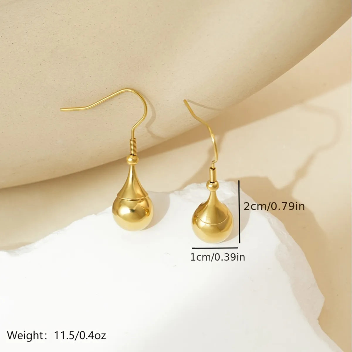 1 Pair Simple Style Water Droplets 304 Stainless Steel 14K Gold Plated Drop Earrings