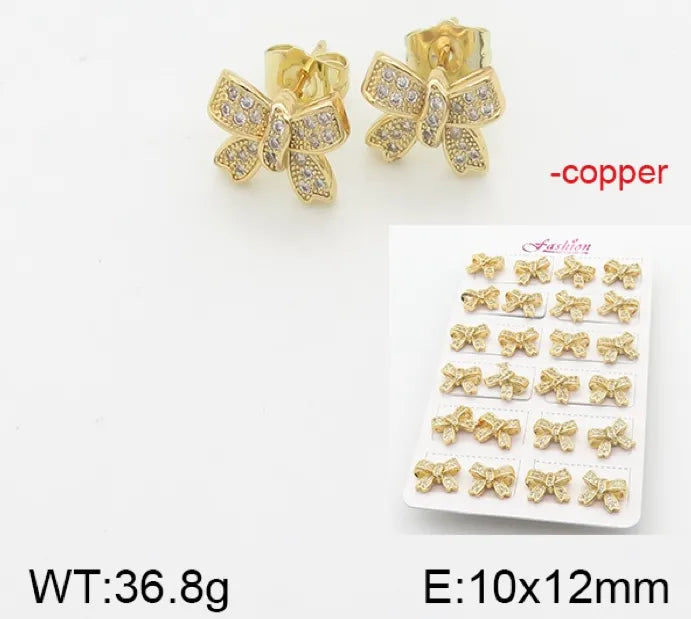 1 Pair Simple Style Water Droplets Bow Knot Copper Ear Studs