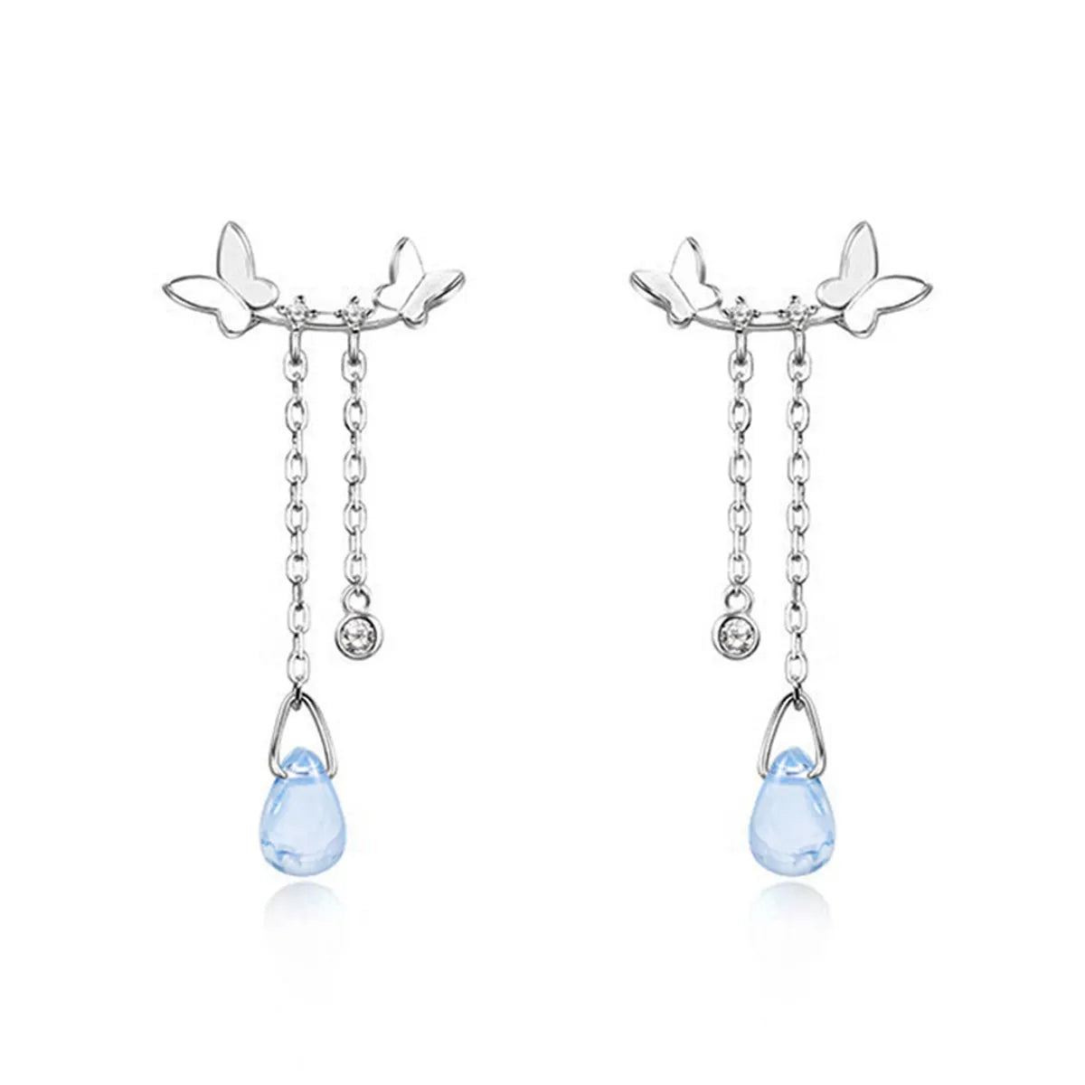 1 Pair Simple Style Water Droplets Butterfly Plating Inlay Sterling Silver Moonstone White Gold Plated Drop Earrings