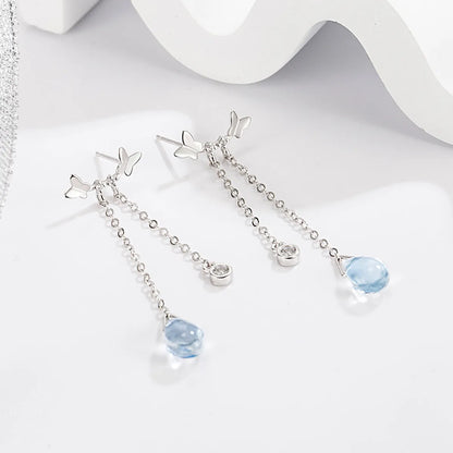 1 Pair Simple Style Water Droplets Butterfly Plating Inlay Sterling Silver Moonstone White Gold Plated Drop Earrings