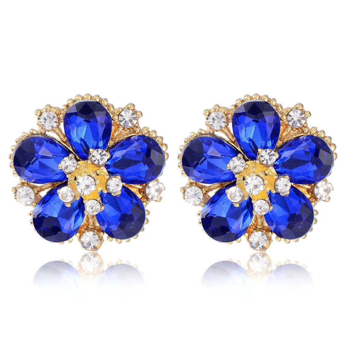 1 Pair Simple Style Water Droplets Flower Plating Alloy Ear Studs