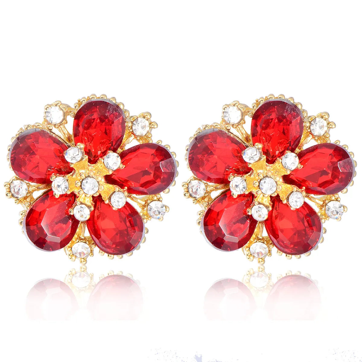 1 Pair Simple Style Water Droplets Flower Plating Alloy Ear Studs