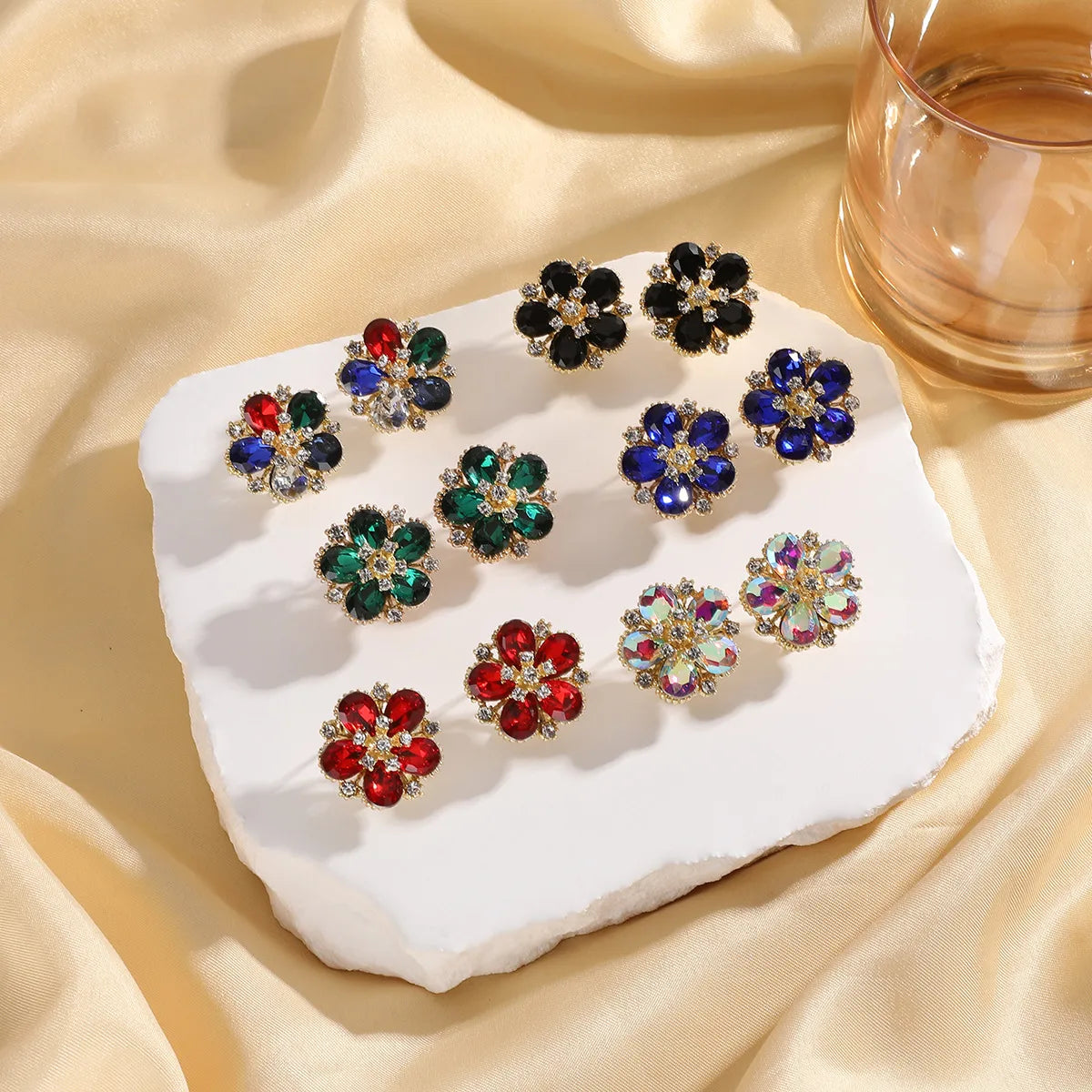 1 Pair Simple Style Water Droplets Flower Plating Alloy Ear Studs