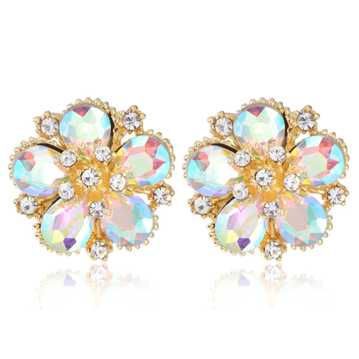 1 Pair Simple Style Water Droplets Flower Plating Alloy Ear Studs