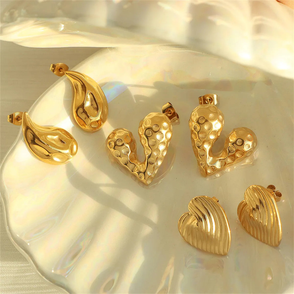 1 Pair Simple Style Water Droplets Heart Shape Plating 304 Stainless Steel 18K Gold Plated Ear Studs