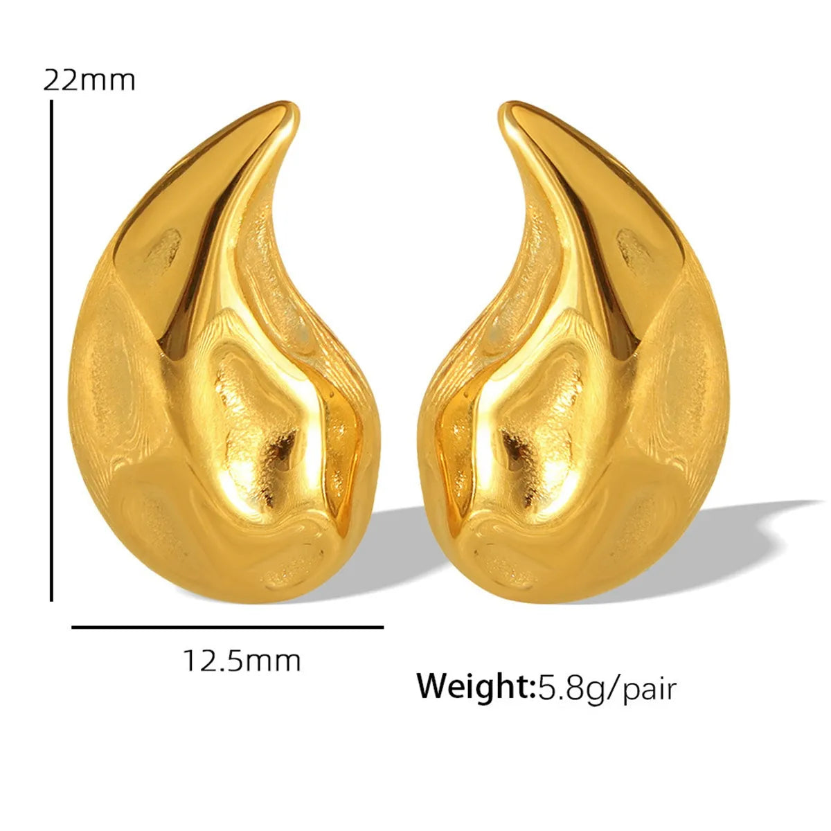 1 Pair Simple Style Water Droplets Heart Shape Plating 304 Stainless Steel 18K Gold Plated Ear Studs