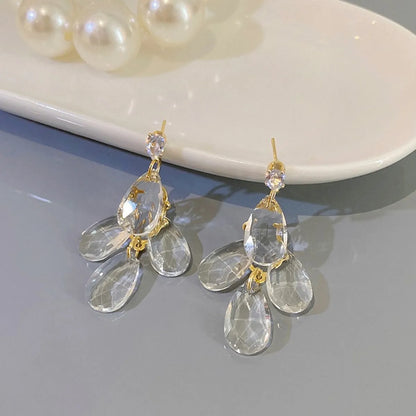 1 Pair Simple Style Water Droplets Inlay Alloy Rhinestones Drop Earrings