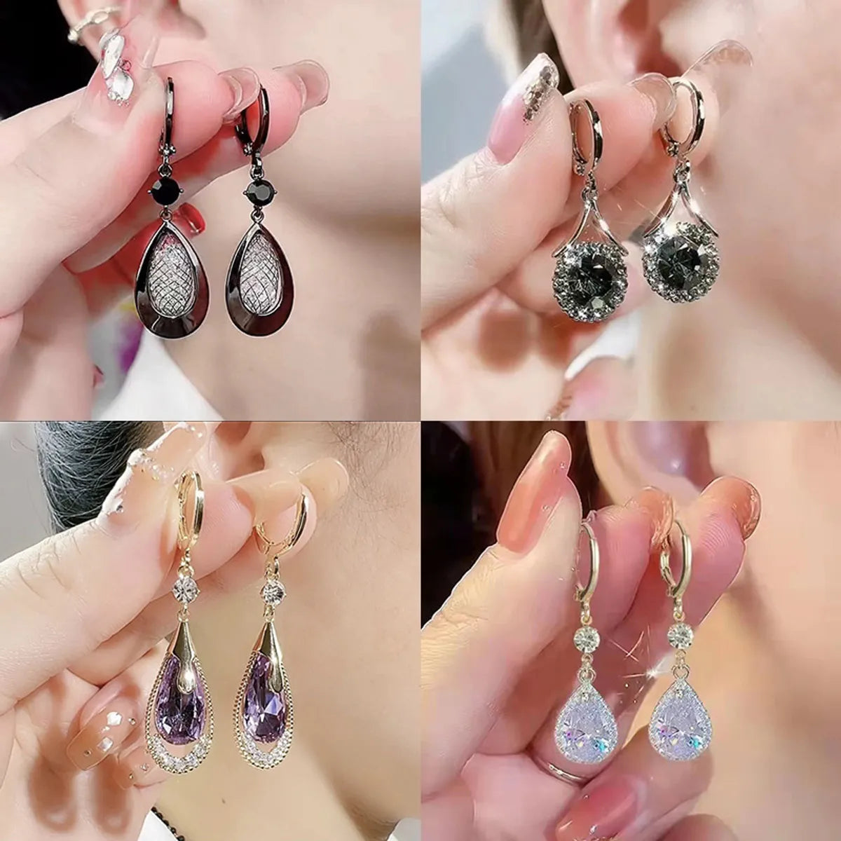 1 Pair Simple Style Water Droplets Inlay Alloy Zircon Drop Earrings