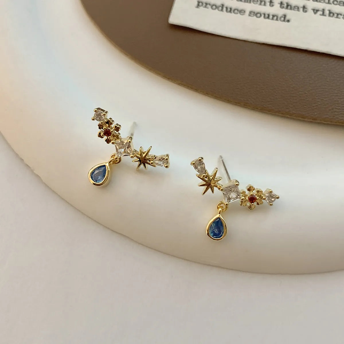 1 Pair Simple Style Water Droplets Inlay Copper Zircon 18K Gold Plated Drop Earrings