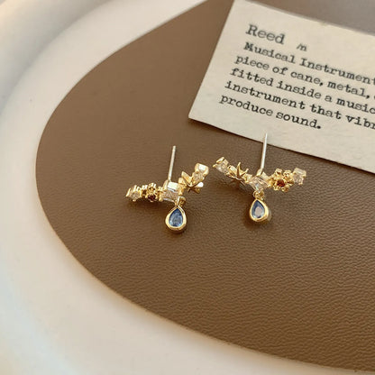 1 Pair Simple Style Water Droplets Inlay Copper Zircon 18K Gold Plated Drop Earrings