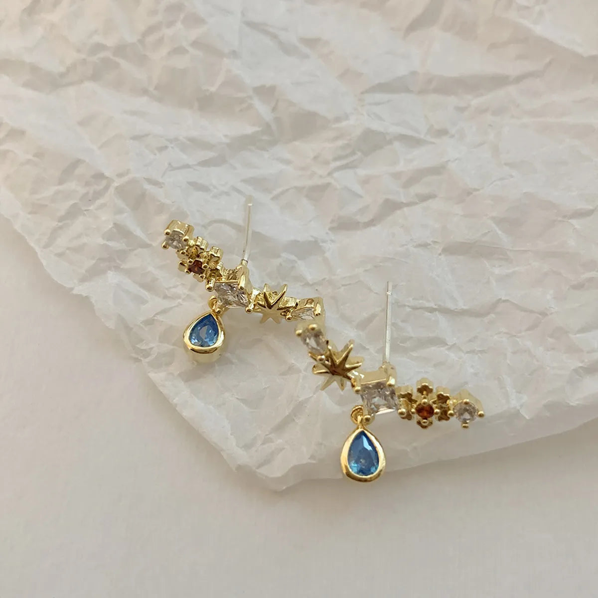 1 Pair Simple Style Water Droplets Inlay Copper Zircon 18K Gold Plated Drop Earrings