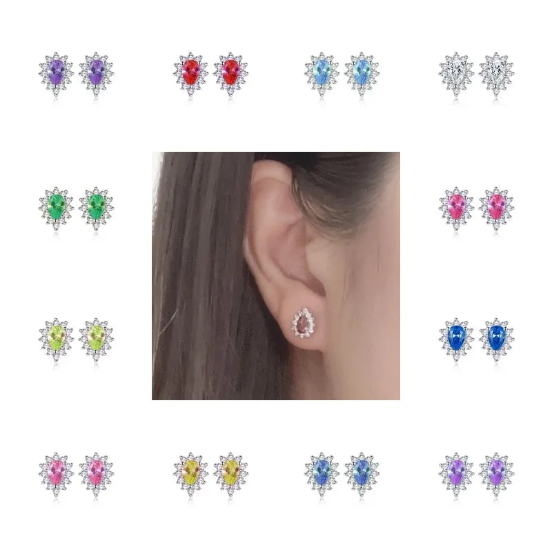 1 Pair Simple Style Water Droplets Inlay Sterling Silver Birthstone Ear Studs