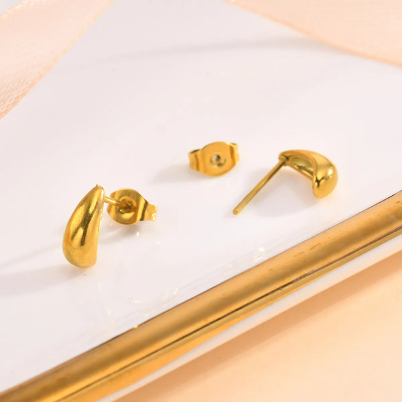 1 Pair Simple Style Water Droplets Plating 201 Stainless Steel 18K Gold Plated Ear Studs