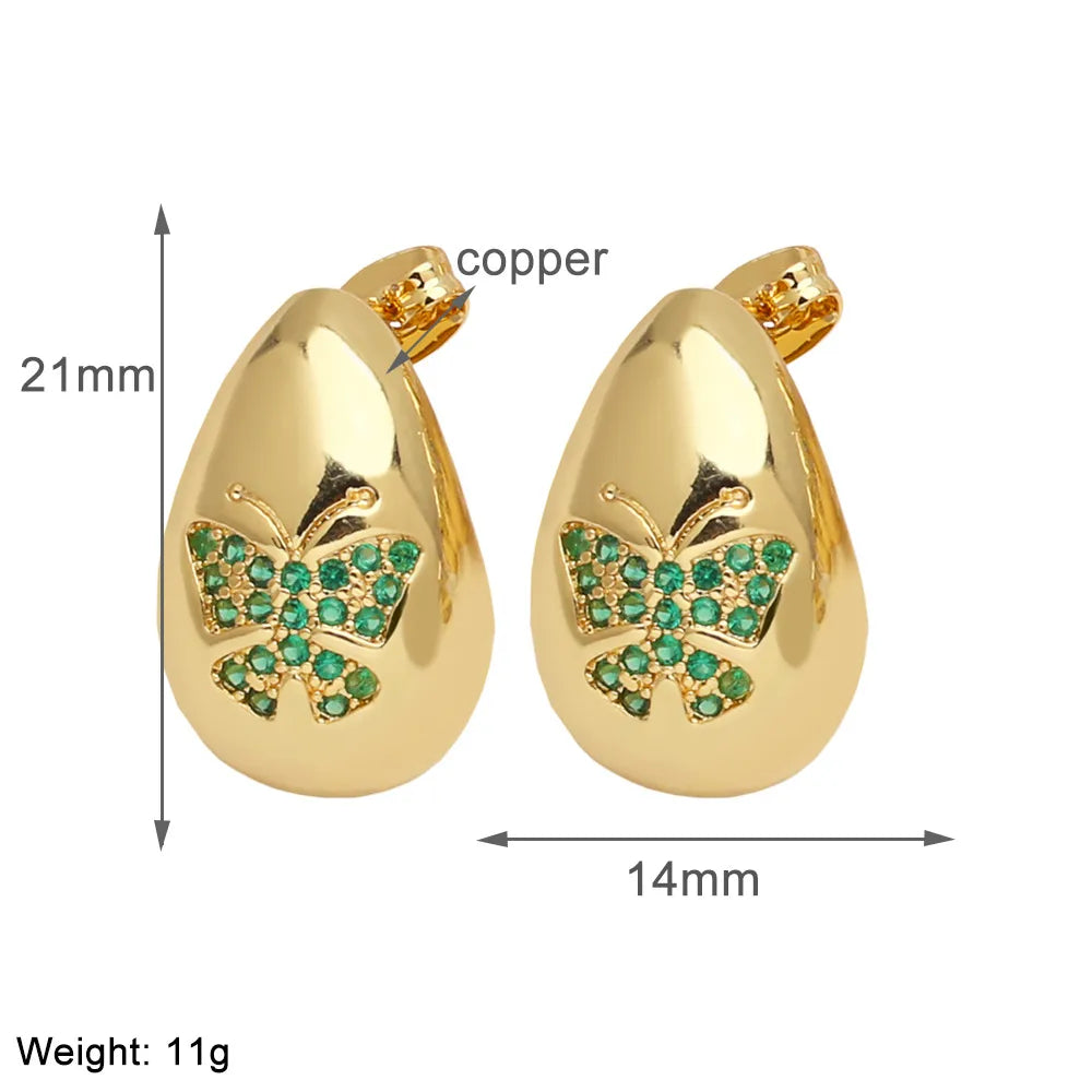 1 Pair Simple Style Water Droplets Plating Copper Zircon 18K Gold Plated Ear Studs