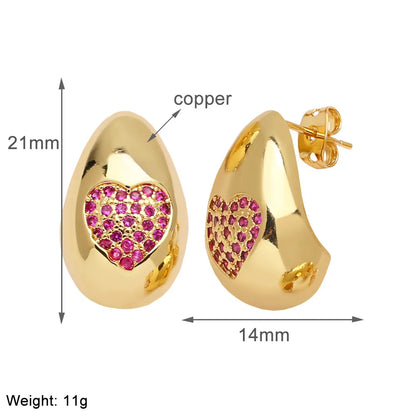 1 Pair Simple Style Water Droplets Plating Copper Zircon 18K Gold Plated Ear Studs