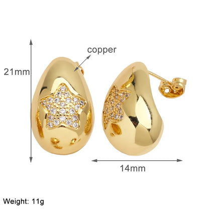 1 Pair Simple Style Water Droplets Plating Copper Zircon 18K Gold Plated Ear Studs