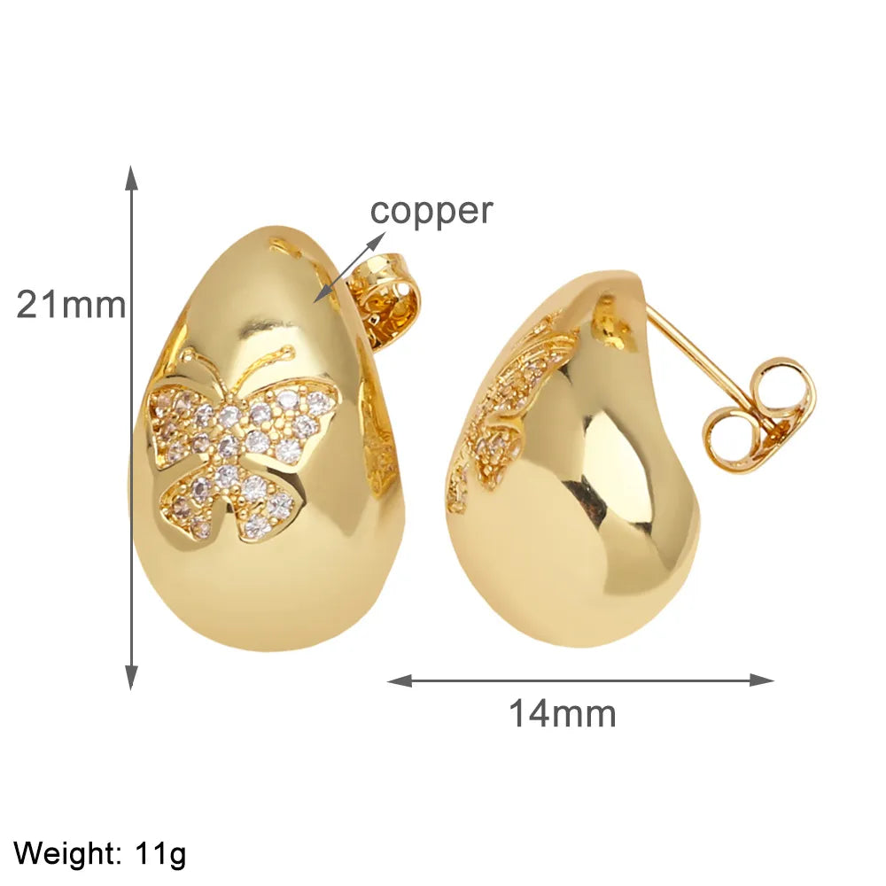 1 Pair Simple Style Water Droplets Plating Copper Zircon 18K Gold Plated Ear Studs